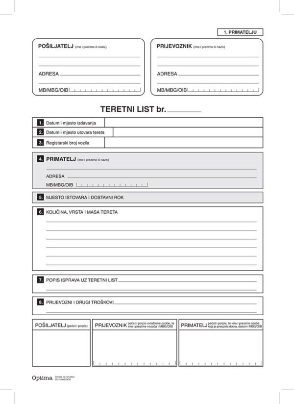 237496 Teretni list EC-VI-56/B NCR, blok A4, 3x50L OPTIMA