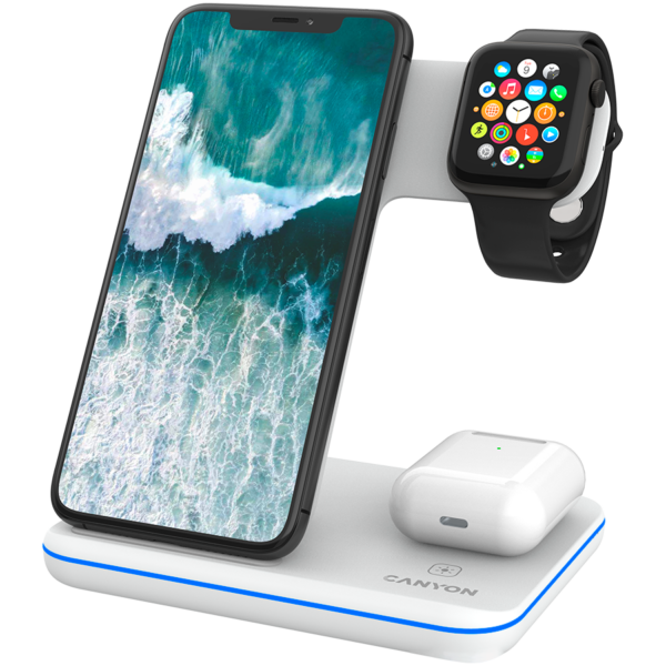 CANYON wireless charger WS-303 15W 3in1 White, bežični punjač.
