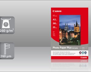 Photo Paper Plus Semi-gloss tvrtke Canon papir je sa satenskom završnom obradom i teksturom pravog fotografskog papira. Ovaj vrlo kvalitetni papir omogućava briljantne fotografije s manje sjaja radi mekše završne obrade. Satenska završna obrada; Briljantne fotografije s mekom završnom obradom
