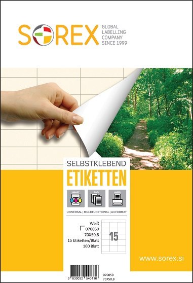 Etiketa laser/inkjet/copy 70,0x50,8 Sorex 100/1