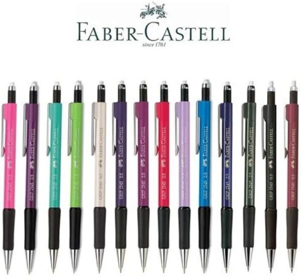 Olovka tehnička 0,7mm grip 1347 Faber-Castell x OLOVKA TEHNIČKA 0,5mm Faber-Castell Grip 1345 Gumirani grip; metalni vrh i klipsa; za pisanje i crtanje sa vrhom koji se posve uvlači u olovku; sistem protiv pucanja mina.