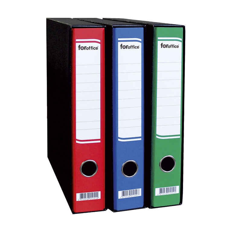 Registrator a4 uski foroffice Registratori A4 uski u crnoj kutiji FORoffice; Otisnuta etiketa na hrbtu; uložak je kaširan 100 g offset papirom u boji, a kutija izrazito crna zaštičena lakom; debljina uloška: 1,5 mm, a debljina kutije: 1,4 mm (ljepljena kutija od valovitog kartona)