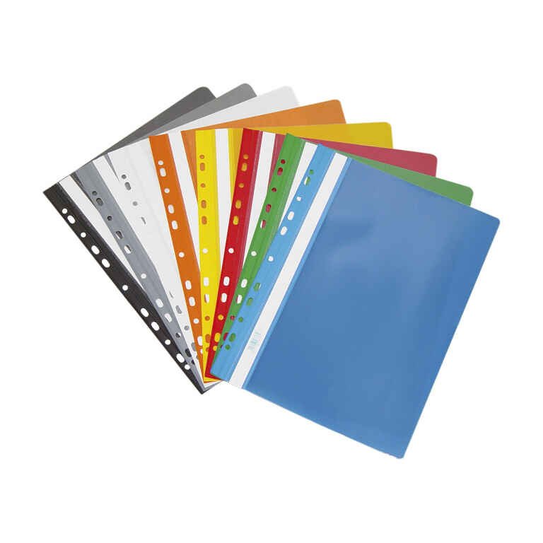 fascikli naslovna FASCIKL S EURO MEHANIKOM ULOŽNI format: A4; dimenzija: 235x310 mm; PP; prednja strana prozirna (150 mikrona), zadnja u boji (160 mikrona); univerzalna perforacija