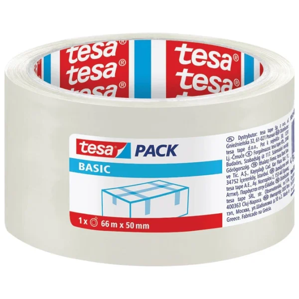 Traka ljepljiva 50mm/66m akrilna Hot Melt Basic Tesa 58570; Boja: prozirna Debljina: 38 mikrona; PP kvaliteta; otporna na UV zrake i starenje
