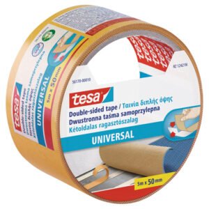 Traka ljepljiva obostrana 50mm 5m Universal Tesa 56170 bijela TRAKA LJEPLJIVA OBOSTRANA universal trga se rukom; dimenzija: 50 mm x 5 m; za lijepljenje tapeta;