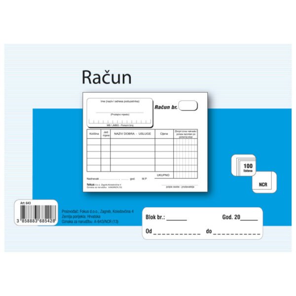 Obrazac A-643/NCR račun A6 (gotovinski)