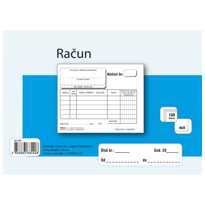 Obrazac A-643/NCR račun A6 (gotovinski)