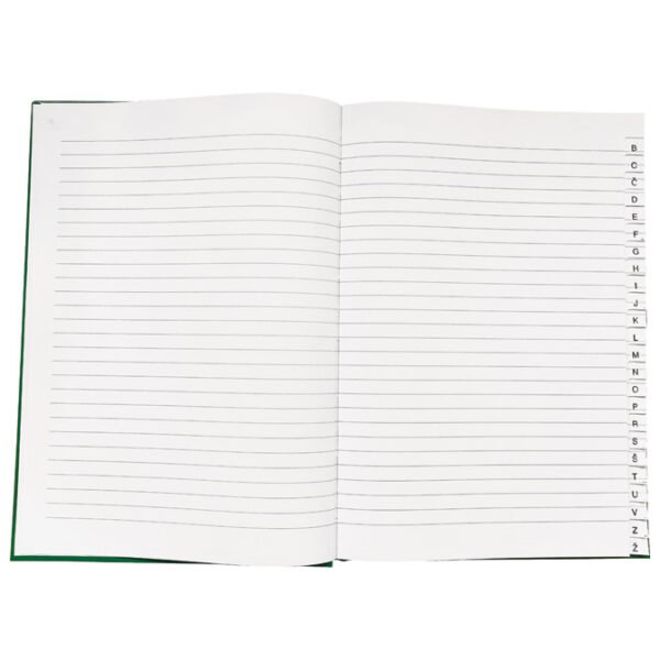 Teka tvrdi uvez A5 ABC, svaka stranica jedno slovo po abecedi