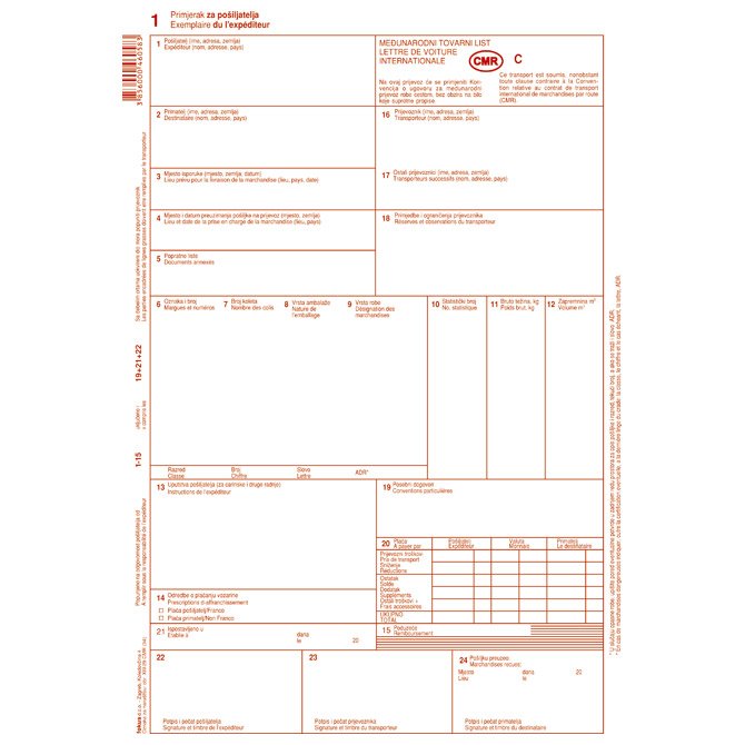 CMR međunarodni tovarni list XIII-29