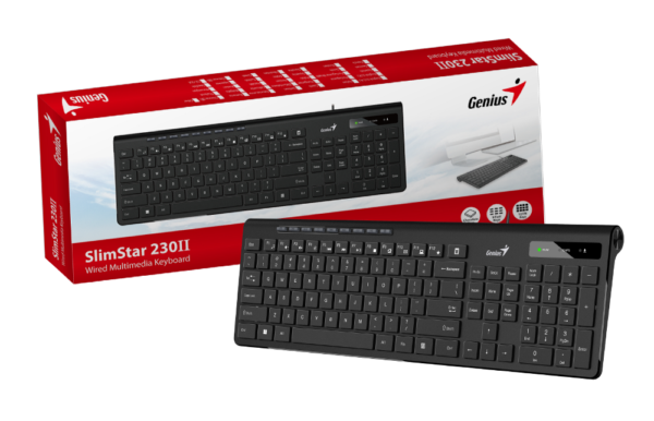 Genius SlimStar 230 II, tipkovnica, USB, crna, Raspored tipki HR;   Ergonomsko postolje