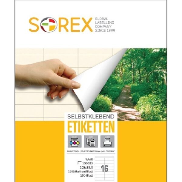 Etiketa laser/inkjet/copy 105,0x 33,8 Sorex 100/1; 