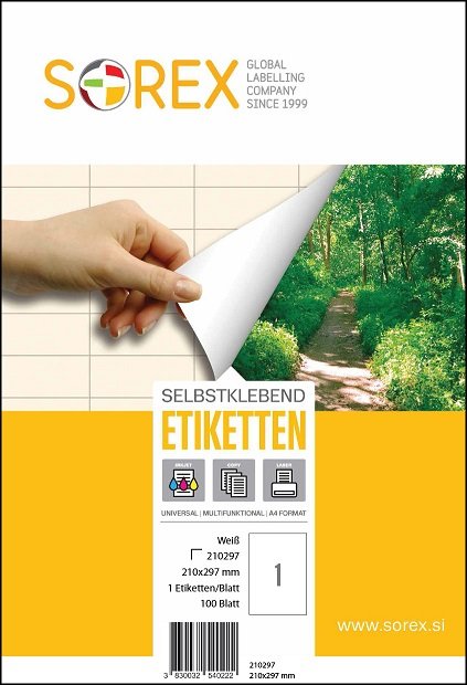 Etiketa laser/inkjet/copy 210,0x297,0 Sorex 100/1