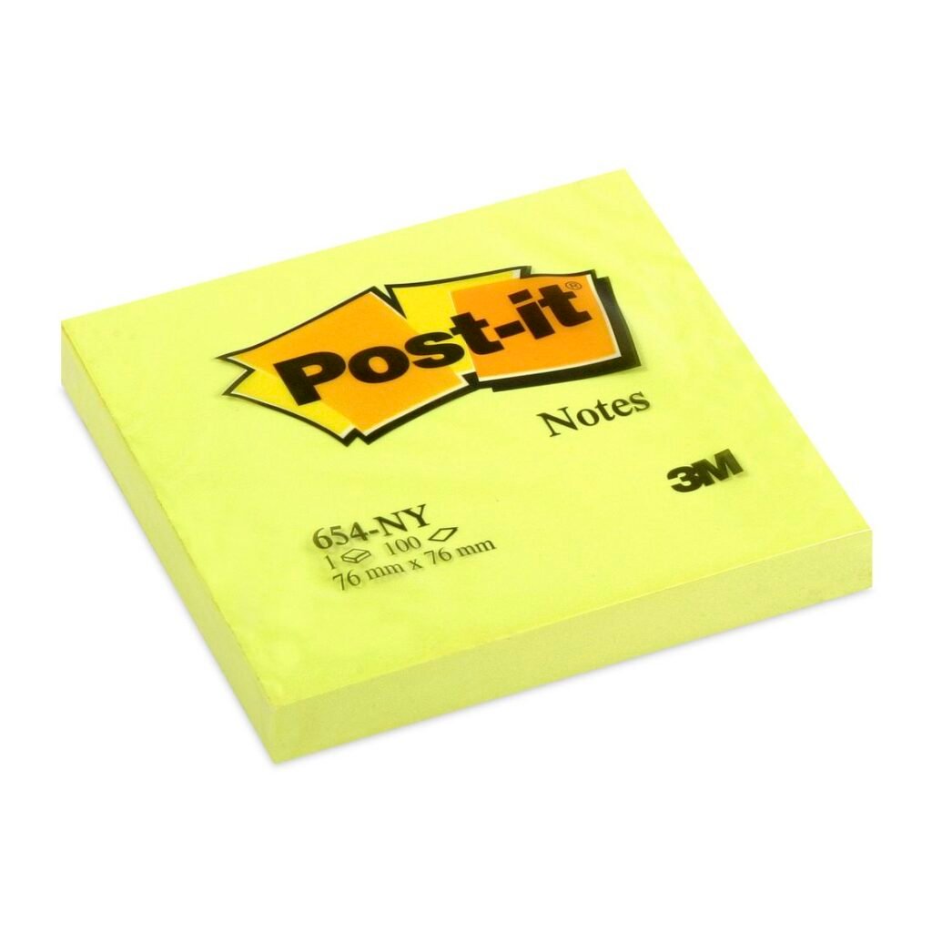 Blok samoljepljivi 76x76mm 100 listova Post-it 3M 654NY neon žuti