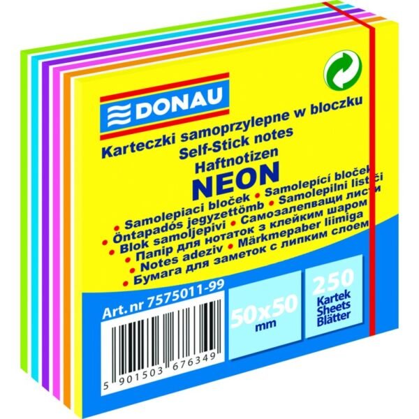 Blok samoljepljivi 50x50mm 250 listova Donau mix neon-pastel;