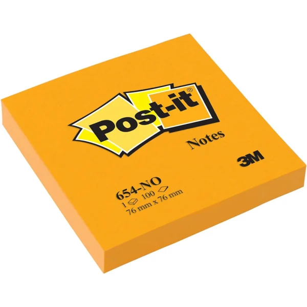 Blok samoljepljivi 76x76mm 100 listova Post-it 3M 654NG neon orange
