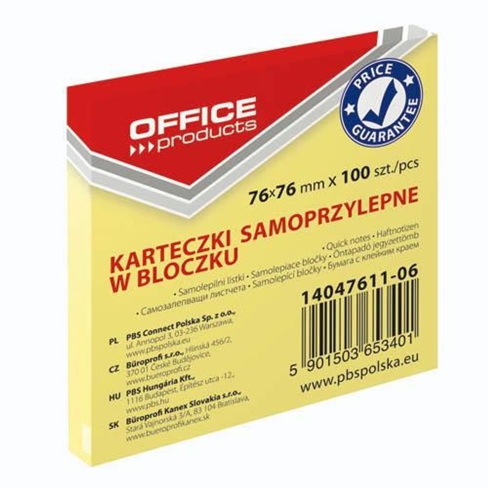 Blok samoljepljivi  76x76mm 100 listova Office products žuti