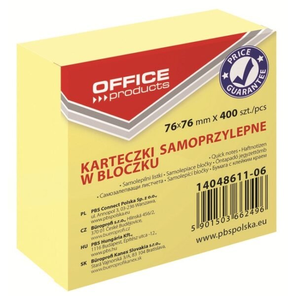 Blok samoljepljivi 76x76mm 400 listova Office products žuti