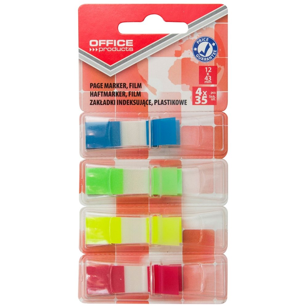 Zastavica 43x12mm 4x35 listova film poluprozirni Office products 4 boje sa stalk