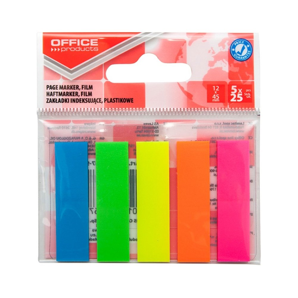 Zastavica 45x12mm 5x25 listova film poluprozirni Office products 5 boja
