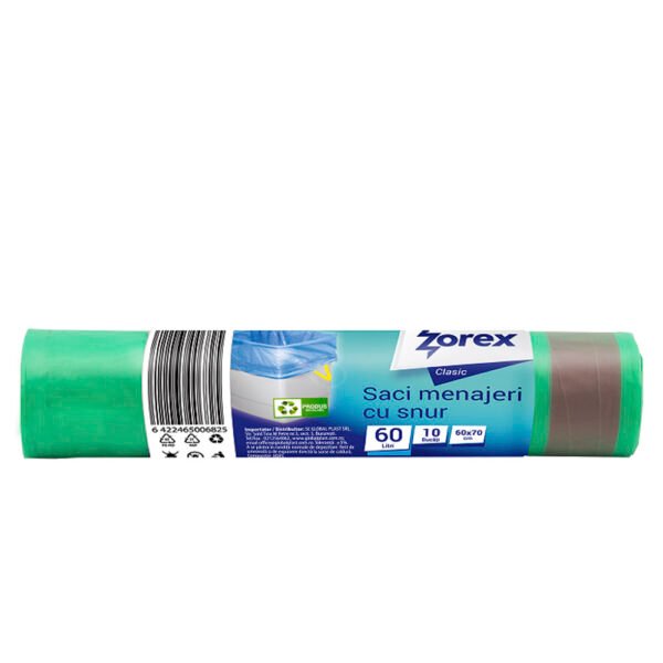 180705203 Vreća za smeće 60L 60x70cm 10/1 HDPE zelena s vezicom Zorex Clasic