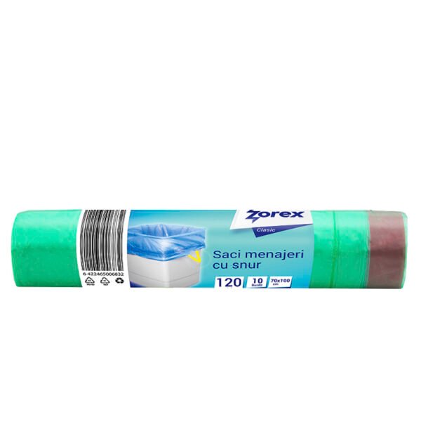 Vreća za smeće 120L 70x100cm 10/1 HDPE zelena s vezicom Zorex Clasic;