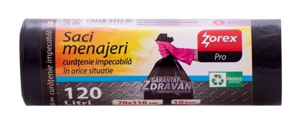 Vreća za smeće 120L 70x110cm 10/1 LDPE crna Zorex pro