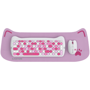 CANYON HSET-W6 EN2 CANYON HSET-W6 EN/AD Keyboard+Mouse Kitty Edition AAA+АА Wireless Pink; Tipkovnica i miš u kompletu - Zaštitna navlaka i podloga za miš uključeni