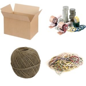 Kutije transportne i pribor za pakiranje (selotejp,držači za ljepljivu traku,špage).