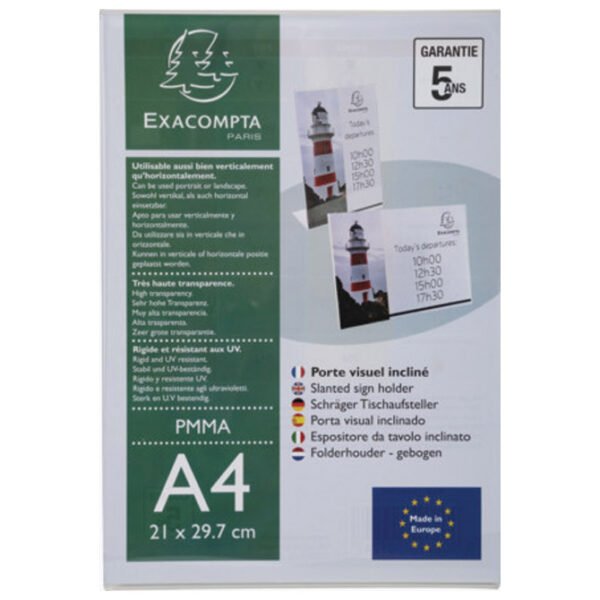 Stalak za prospekte A4 stolni uspravni L plexi Exacompa 84058D;