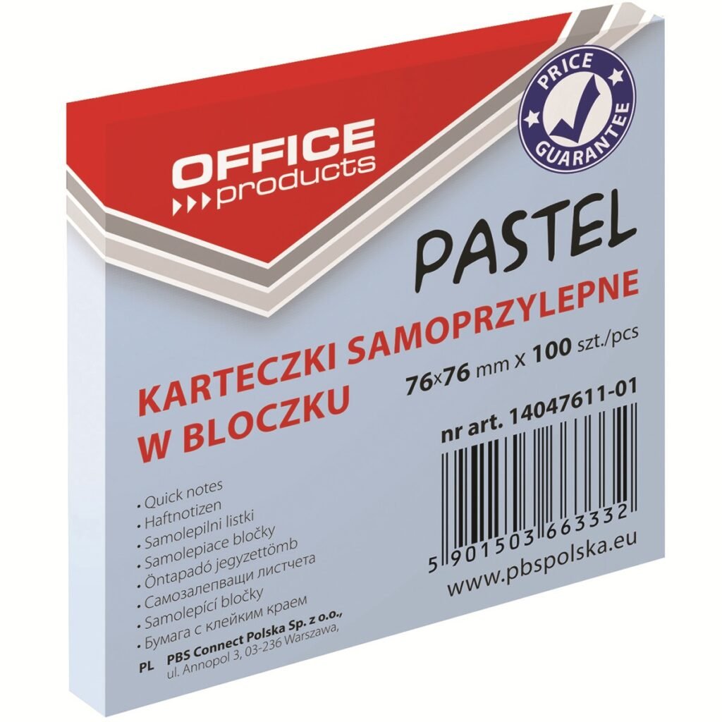 Blok samoljepljivi  76x76mm 100 listova Office products pastel plavi