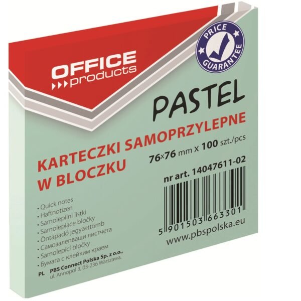 Blok samoljepljivi 76x76mm 100 listova Office pastel zeleni; 
