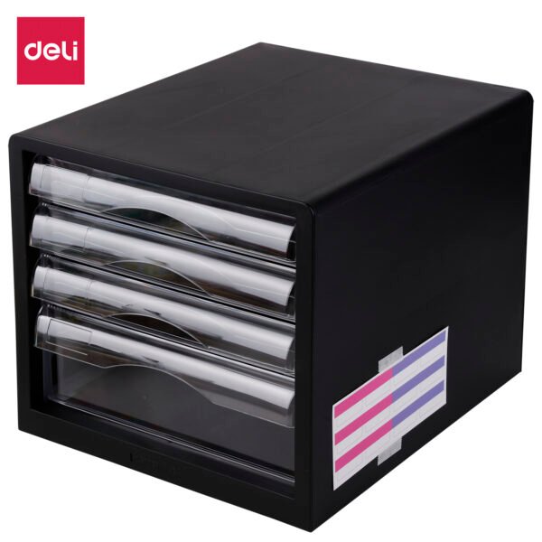 Kutija s ladicama plastična 4 ladice 340x275x260mm Deli 9774 crna; 