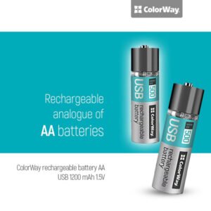 Baterija COLORWAY punjiva AA USB 1200 mAh 1.5V (2 kom);