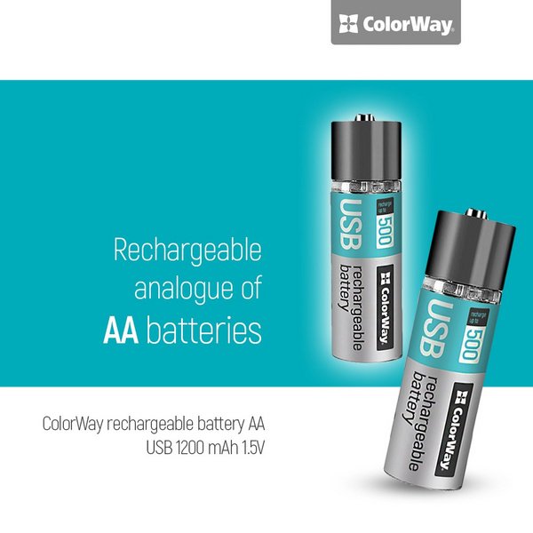 Baterija COLORWAY punjiva AA USB 1200 mAh 1.5V (2 kom);